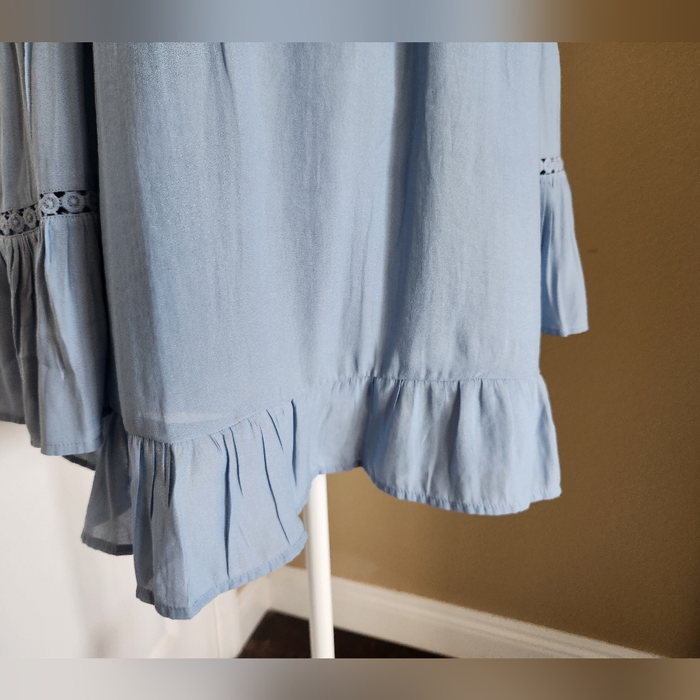 INC International Concepts Women's Ruffled Crochet-Trim Top, Blue,  Size Medium - Picture 4 of 8